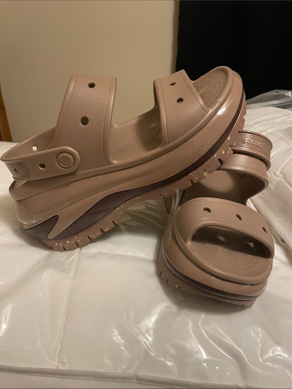CROCS Women's Platform Slide Sandals in Taupe Blush